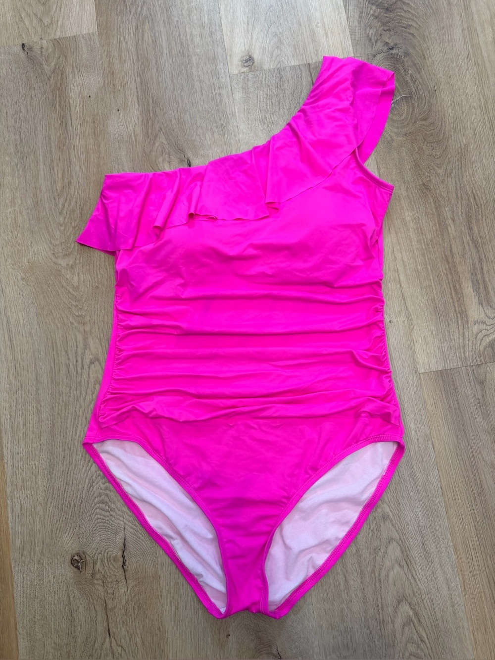 Hilor Hot Pink One Shoulder Ruffle One Piece Swimsuit